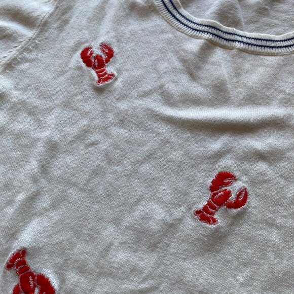 J Crew Lobster Teddie Sweater Cotton Size M Ivory Knit Crewneck - Picture 6 of 7